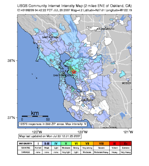 USGS user-contributed earthquake map